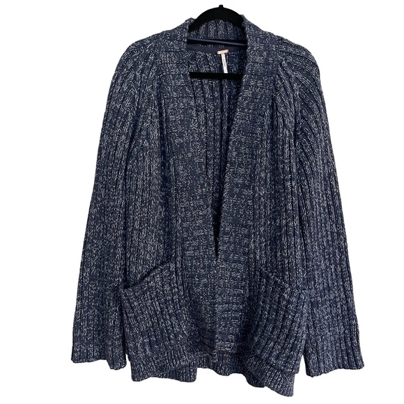 Free People Chunky/heavy knit Textured Blue Cardigan w/ Pockets Sz S - Picture 6 of 8